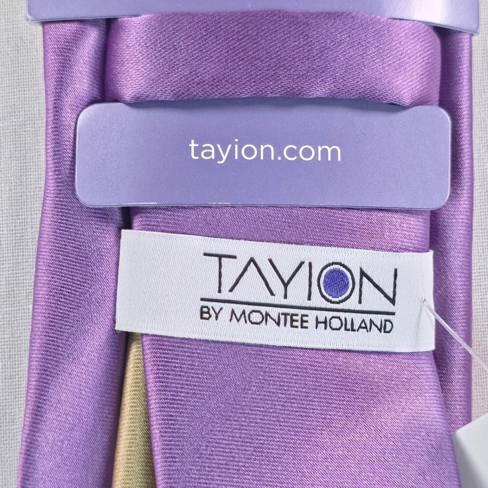 Tayion Mens Tie One Size Purple Solid Satin Regular Fit Formal Necktie NWT
